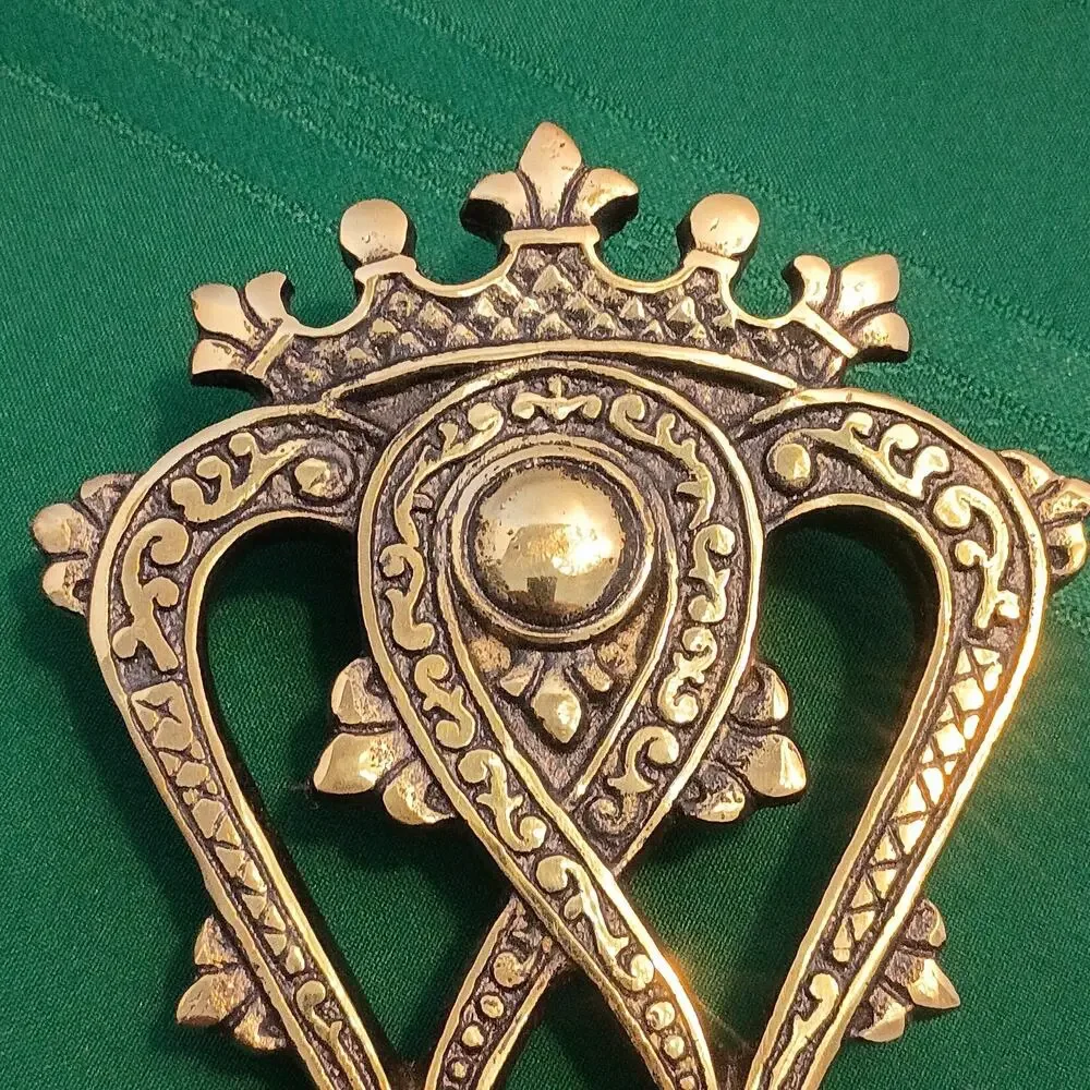 Vintage Brass Door Knocker Ornate Paisley Arabesque Shield Crown Antique